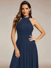 Load image into Gallery viewer, Color=Navy Blue | Factory Design Slightly Stretchy Halter Neck Sleeveless A-Line Midi Evening Dresses-Navy Blue 22