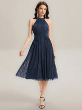Load image into Gallery viewer, Color=Navy Blue | Factory Design Slightly Stretchy Halter Neck Sleeveless A-Line Midi Evening Dresses-Navy Blue 21