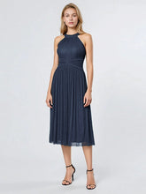 Load image into Gallery viewer, Color=Navy Blue | Factory Design Slightly Stretchy Halter Neck Sleeveless A-Line Midi Evening Dresses-Navy Blue 19
