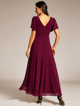 Load image into Gallery viewer, Color=Burgundy | Elegant Asymmetrical A-Line Skirt Nine-Length Chiffon Dresses with Ruffles Sleeves-Burgundy 7