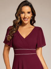 Load image into Gallery viewer, Color=Burgundy | Elegant Asymmetrical A-Line Skirt Nine-Length Chiffon Dresses with Ruffles Sleeves-Burgundy 10