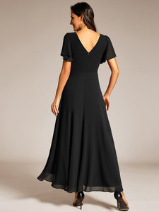 Color=Black | Elegant Asymmetrical A-Line Skirt Nine-Length Chiffon Dresses with Ruffles Sleeves-Black 12