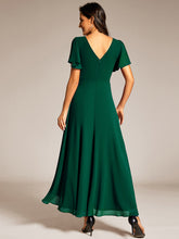 Load image into Gallery viewer, Color=Dark Green | Elegant Asymmetrical A-Line Skirt Nine-Length Chiffon Dresses with Ruffles Sleeves-Dark Green 17