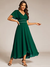 Load image into Gallery viewer, Color=Dark Green | Elegant Asymmetrical A-Line Skirt Nine-Length Chiffon Dresses with Ruffles Sleeves-Dark Green 18