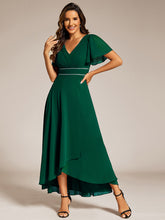 Load image into Gallery viewer, Color=Dark Green | Elegant Asymmetrical A-Line Skirt Nine-Length Chiffon Dresses with Ruffles Sleeves-Dark Green 19