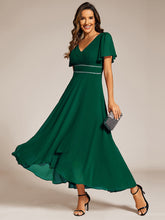 Load image into Gallery viewer, Color=Dark Green | Elegant Asymmetrical A-Line Skirt Nine-Length Chiffon Dresses with Ruffles Sleeves-Dark Green 16