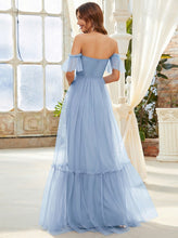 Load image into Gallery viewer, Color=Ice Blue | Strapless A Line Ruffles Sleeves Wholesale Evening Dresses EE50126 2