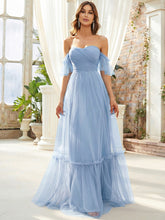 Load image into Gallery viewer, Color=Ice Blue | Strapless A Line Ruffles Sleeves Wholesale Evening Dresses EE50126 1