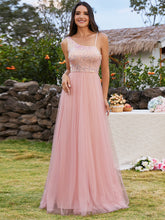 Load image into Gallery viewer, Maxi Long Sequin One Shoulder Tulle Wholesale Bridesmaid Dress