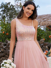 Load image into Gallery viewer, Maxi Long Sequin One Shoulder Tulle Wholesale Bridesmaid Dress