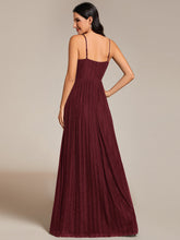 Load image into Gallery viewer, Color=Burgundy |  Shimmer V Neck Floor Length Bridesmaid Dress With Spaghetti Straps-Burgundy 2