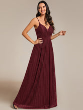 Load image into Gallery viewer, Color=Burgundy |  Shimmer V Neck Floor Length Bridesmaid Dress With Spaghetti Straps-Burgundy 3