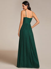 Load image into Gallery viewer, Color=Dark Green |  Shimmer V Neck Floor Length Bridesmaid Dress With Spaghetti Straps-Dark Green 9