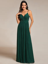 Load image into Gallery viewer, Color=Dark Green |  Shimmer V Neck Floor Length Bridesmaid Dress With Spaghetti Straps-Dark Green 8