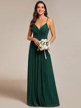 Load image into Gallery viewer, Color=Dark Green |  Shimmer V Neck Floor Length Bridesmaid Dress With Spaghetti Straps-Dark Green 10