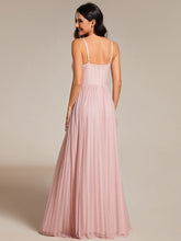 Load image into Gallery viewer, Color=Pink |  Shimmer V Neck Floor Length Bridesmaid Dress With Spaghetti Straps-Pink 14
