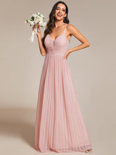 Load image into Gallery viewer, Color=Pink |  Shimmer V Neck Floor Length Bridesmaid Dress With Spaghetti Straps-Pink 13