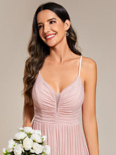 Load image into Gallery viewer, Color=Pink |  Shimmer V Neck Floor Length Bridesmaid Dress With Spaghetti Straps-Pink 12