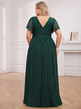 Load image into Gallery viewer, Color=Dark Green | Plus Size Elegant See-Through Deep V Neck Floor Length Short Ruffles Sleeves Sequin Evening Dresses  -Dark Green 7