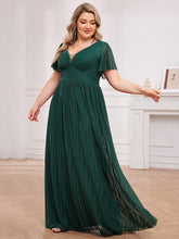 Load image into Gallery viewer, Color=Dark Green | Plus Size Elegant See-Through Deep V Neck Floor Length Short Ruffles Sleeves Sequin Evening Dresses  -Dark Green 8