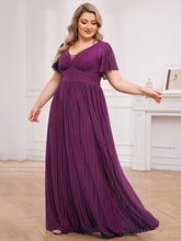 Load image into Gallery viewer, Color=Purple Wisteria | Plus Size Elegant See-Through Deep V Neck Floor Length Short Ruffles Sleeves Sequin Evening Dresses  -Purple Wisteria 13