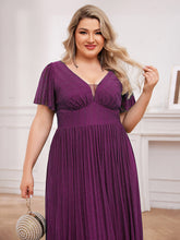 Load image into Gallery viewer, Color=Purple Wisteria | Plus Size Elegant See-Through Deep V Neck Floor Length Short Ruffles Sleeves Sequin Evening Dresses  -Purple Wisteria 15