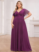 Load image into Gallery viewer, Color=Purple Wisteria | Plus Size Elegant See-Through Deep V Neck Floor Length Short Ruffles Sleeves Sequin Evening Dresses  -Purple Wisteria 11