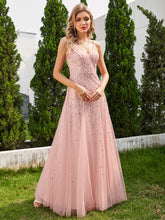 Load image into Gallery viewer, Color=Pink | Glittery Halter Neck Pleated Formal Wholesale Evening Dress-Pink 10