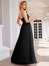 Load image into Gallery viewer, Sequin See Through V-Neck Sleeveless WholesaleTulle Evening Dress #color_Black