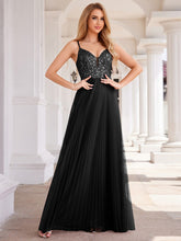 Load image into Gallery viewer, Sequin See Through V-Neck Sleeveless WholesaleTulle Evening Dress #color_Black