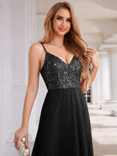 Load image into Gallery viewer, Sequin See Through V-Neck Sleeveless WholesaleTulle Evening Dress #color_Black