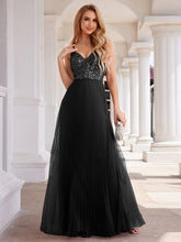 Load image into Gallery viewer, Sequin See Through V-Neck Sleeveless WholesaleTulle Evening Dress #color_Black