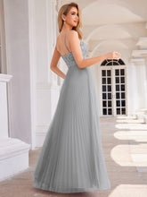 Load image into Gallery viewer, Sequin See Through V-Neck Sleeveless WholesaleTulle Evening Dress #color_Grey