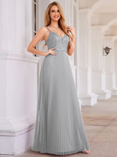 Load image into Gallery viewer, Sequin See Through V-Neck Sleeveless WholesaleTulle Evening Dress #color_Grey