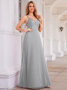 Sequin See Through V-Neck Sleeveless WholesaleTulle Evening Dress #color_Grey