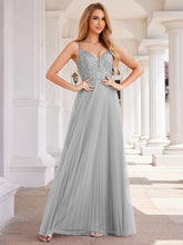 Load image into Gallery viewer, Sequin See Through V-Neck Sleeveless WholesaleTulle Evening Dress #color_Grey