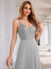 Load image into Gallery viewer, Sequin See Through V-Neck Sleeveless WholesaleTulle Evening Dress #color_Grey