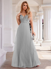 Load image into Gallery viewer, Sequin See Through V-Neck Sleeveless WholesaleTulle Evening Dress #color_Grey