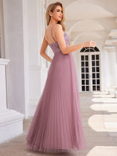 Load image into Gallery viewer, Sequin See Through V-Neck Sleeveless WholesaleTulle Evening Dress #color_Purple Orchid