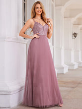 Load image into Gallery viewer, Sequin See Through V-Neck Sleeveless WholesaleTulle Evening Dress #color_Purple Orchid