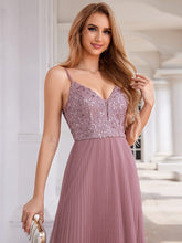 Load image into Gallery viewer, Sequin See Through V-Neck Sleeveless WholesaleTulle Evening Dress #color_Purple Orchid