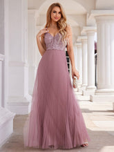 Load image into Gallery viewer, Sequin See Through V-Neck Sleeveless WholesaleTulle Evening Dress #color_Purple Orchid