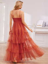 Load image into Gallery viewer, Color=Burnt Orange | Romantic Spaghetti Straps Sweetheart Neckline See-Through A-Line Layered Tulle Dress-Burnt Orange 2