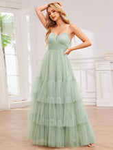 Load image into Gallery viewer, Color=Mint Green | Romantic Spaghetti Straps Sweetheart Neckline See-Through A-Line Layered Tulle Dress-Mint Green 9