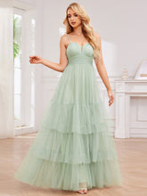 Load image into Gallery viewer, Color=Mint Green | Romantic Spaghetti Straps Sweetheart Neckline See-Through A-Line Layered Tulle Dress-Mint Green 10