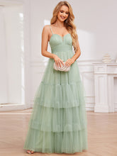 Load image into Gallery viewer, Color=Mint Green | Romantic Spaghetti Straps Sweetheart Neckline See-Through A-Line Layered Tulle Dress-Mint Green 7