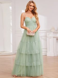 Color=Mint Green | Romantic Spaghetti Straps Sweetheart Neckline See-Through A-Line Layered Tulle Dress-Mint Green 7