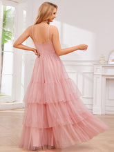 Load image into Gallery viewer, Color=Pink | Romantic Spaghetti Straps Sweetheart Neckline See-Through A-Line Layered Tulle Dress-Pink 14