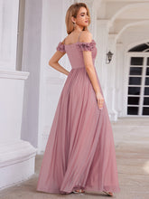 Load image into Gallery viewer, Color=Orchid | Elegant Sweetheart Neckline Flower decoration Sequin Dresses Off-shoulder sleeve Pleated Evening Dress-Orchid 2