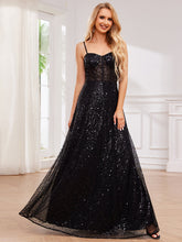 Load image into Gallery viewer, Color=Black | Exquisite Spaghetti Straps Sweetheart Neckline See-Through Sequin Evening Dresses-Black 3